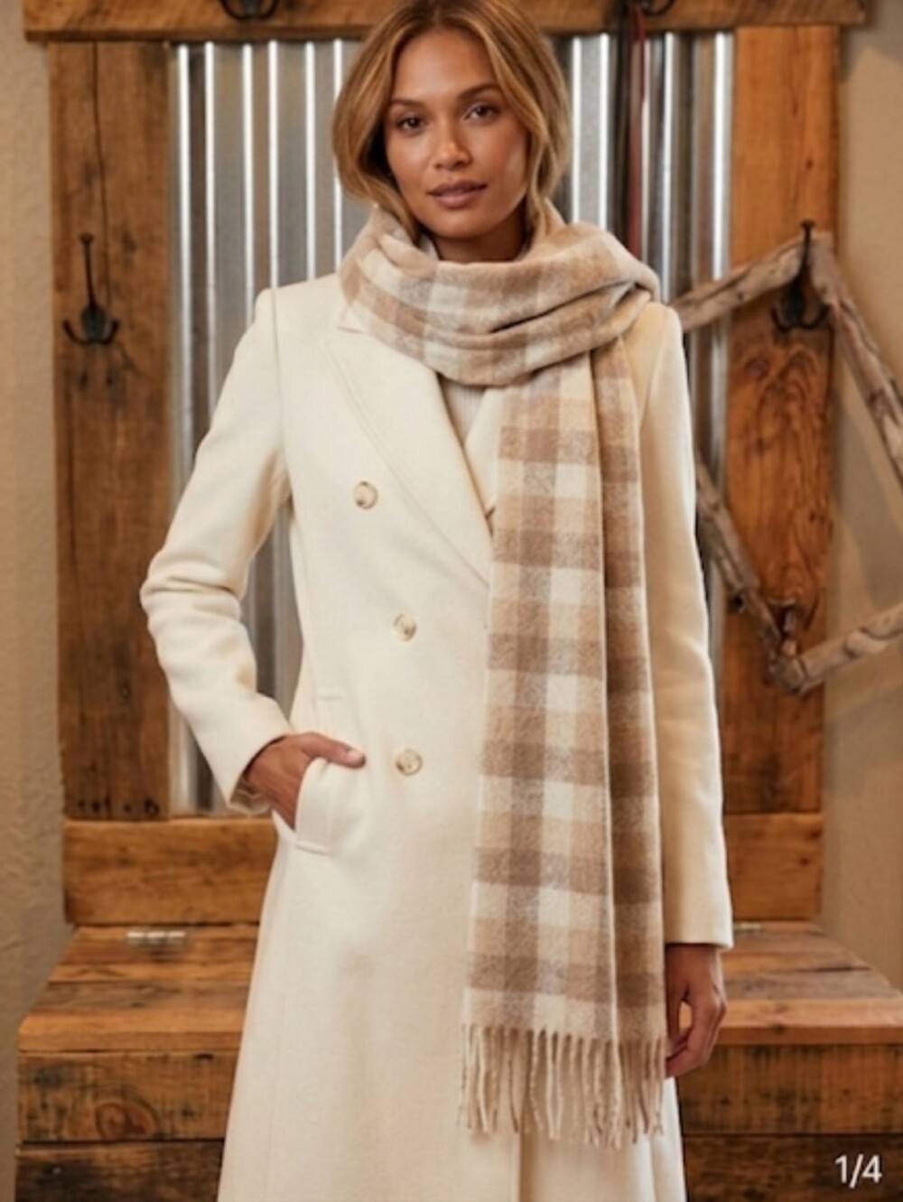 Tan check big winter Scarf Britts Knits oversized lightweight